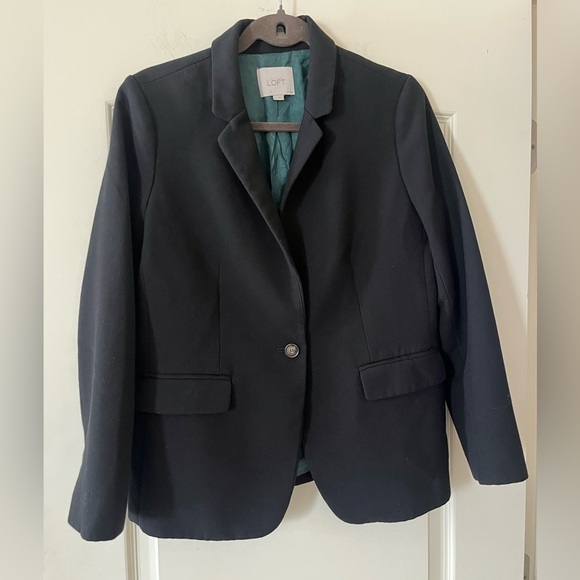 LOFT Jackets & Blazers - Loft Black Blazer Suit Jacket One Button Closure with Teal Lining Size 8 Petite